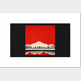 Red sky and Snow Japanese Chiyogami Pattern Posters and Art